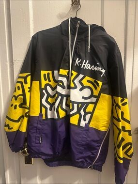 Members Only K. Haring Black Jacket with White & Red Accents